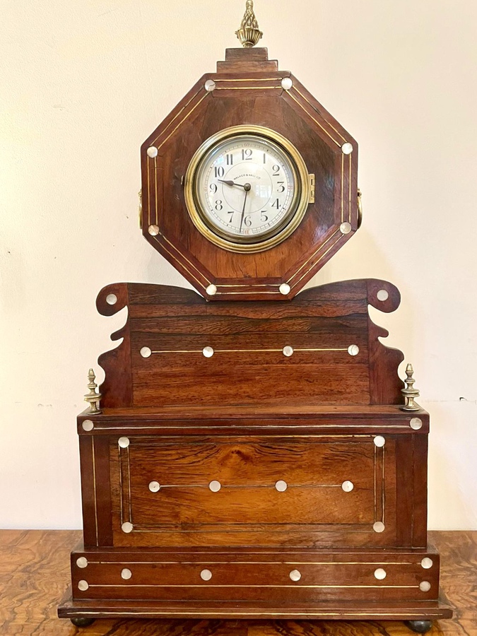 Antique 19th century rosewood inlaid mantel clock signed Walker and Hall