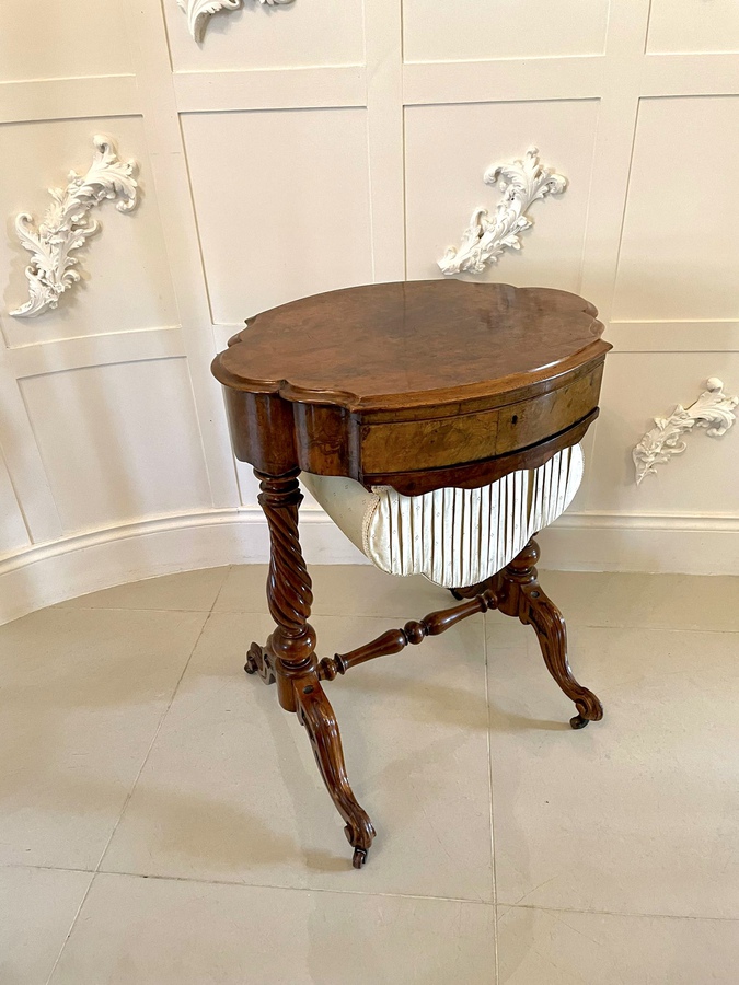 Antique Victorian Burr Walnut Work Table 