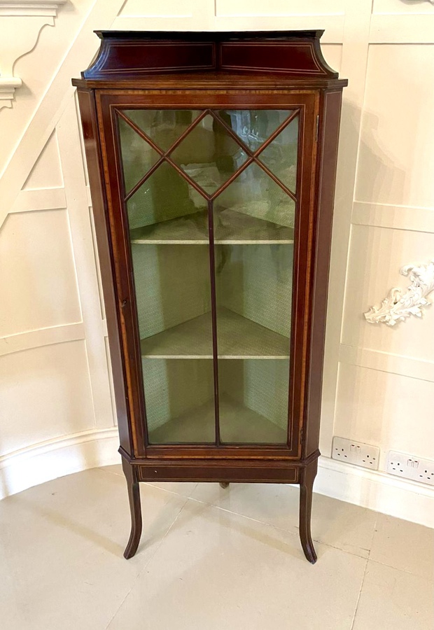 Antique Antique Edwardian Inlaid Mahogany Corner Display Cabinet 