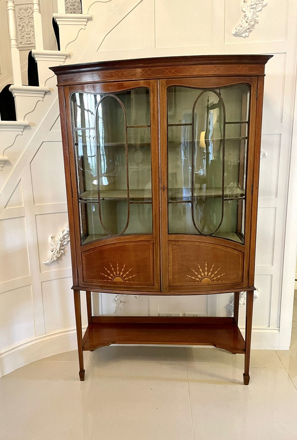 Antique  Antique Edwardian Quality Inlaid Mahogany Bow Fronted Display Cabinet 