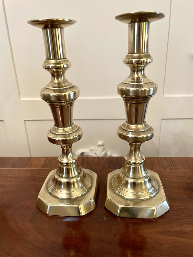  Pair of Antique Victorian Brass Candlesticks   