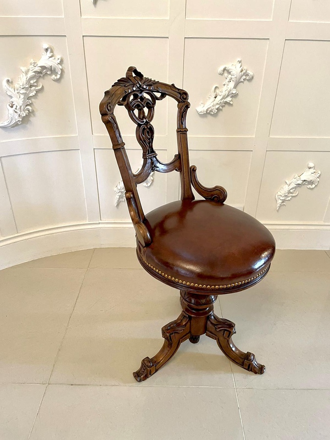  Superb Quality Antique Victorian Carved Walnut Revolving Music Chair 