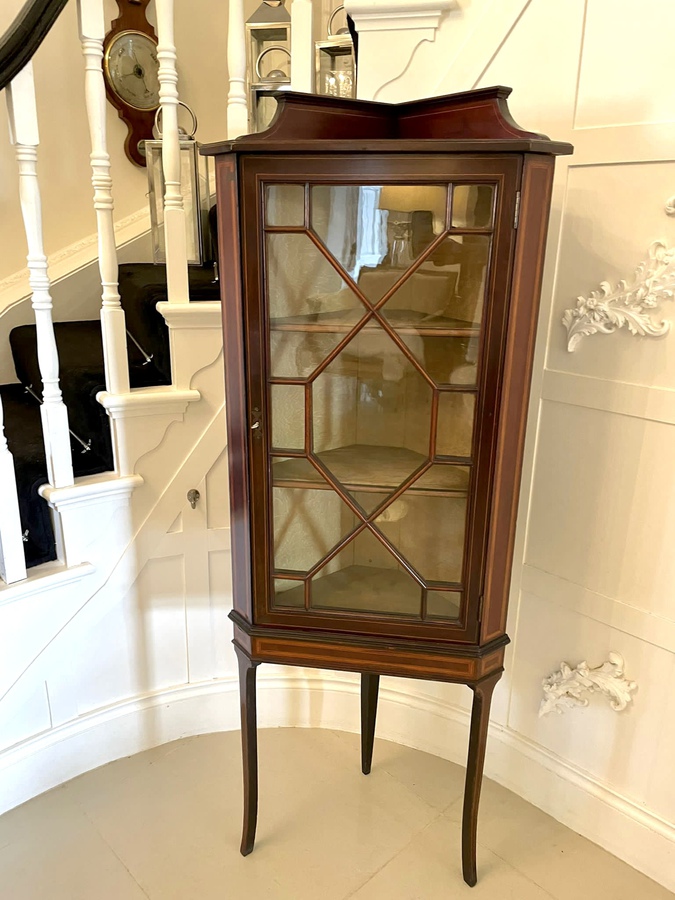 Antique  Quality Antique Edwardian Inlaid Mahogany Corner Display Cabinet 