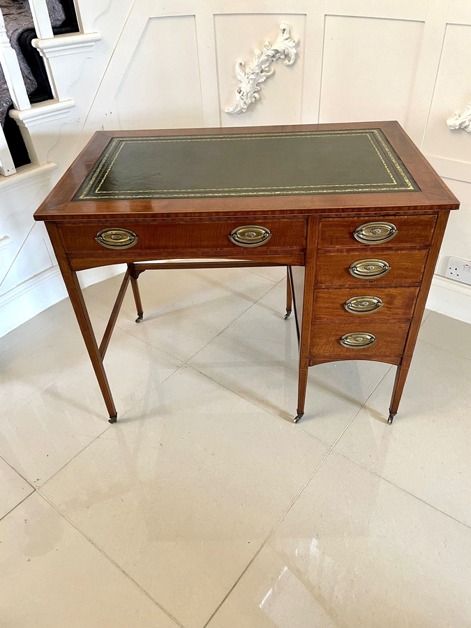 Antique Antique Edwardian Quality Freestanding Mahogany Inlaid Pedestal Desk REF: 1186