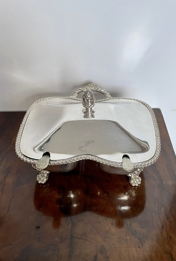  Unusual Antique Victorian Quality Silver Plated Double Serving Dish ref: 371C