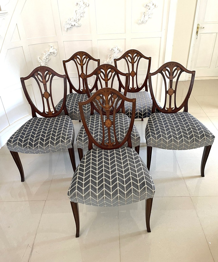 Antique Fine Quality Set of Six Antique Victorian Mahogany Inlaid Dining Chairs  ref: 347C