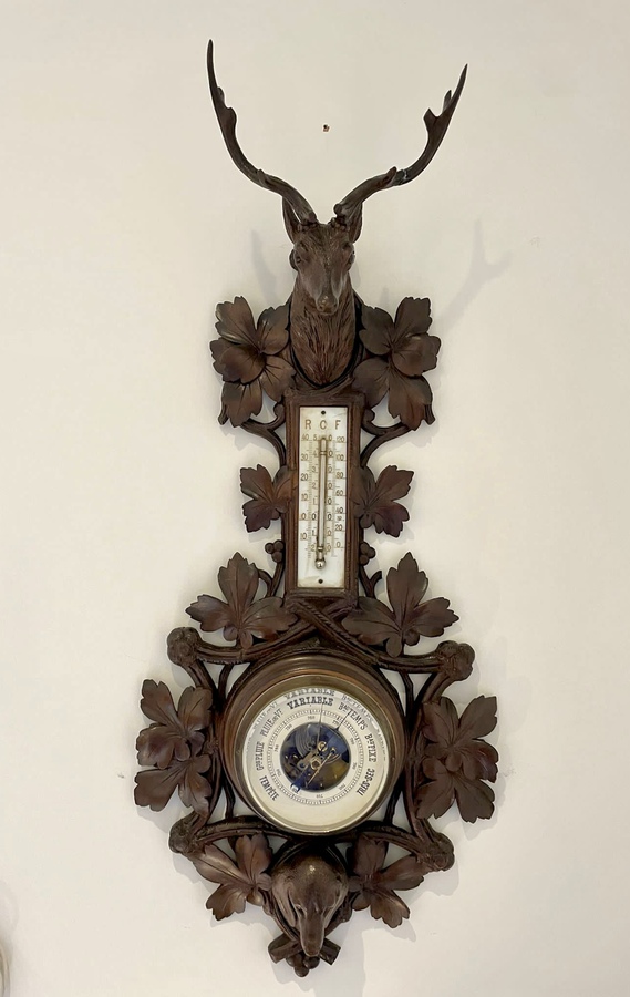 Antique Quality Black Forest Carved Walnut Barometer ref:1203