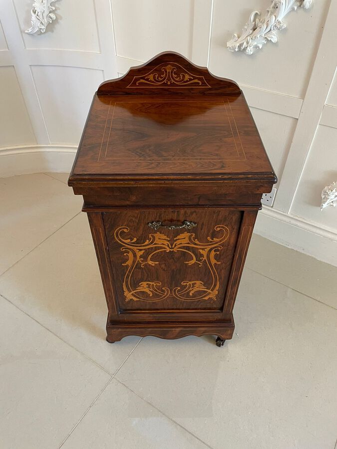 Antique Edwardian Freestanding Quality Rosewood Inlaid Coal Cabinet ref: 1175