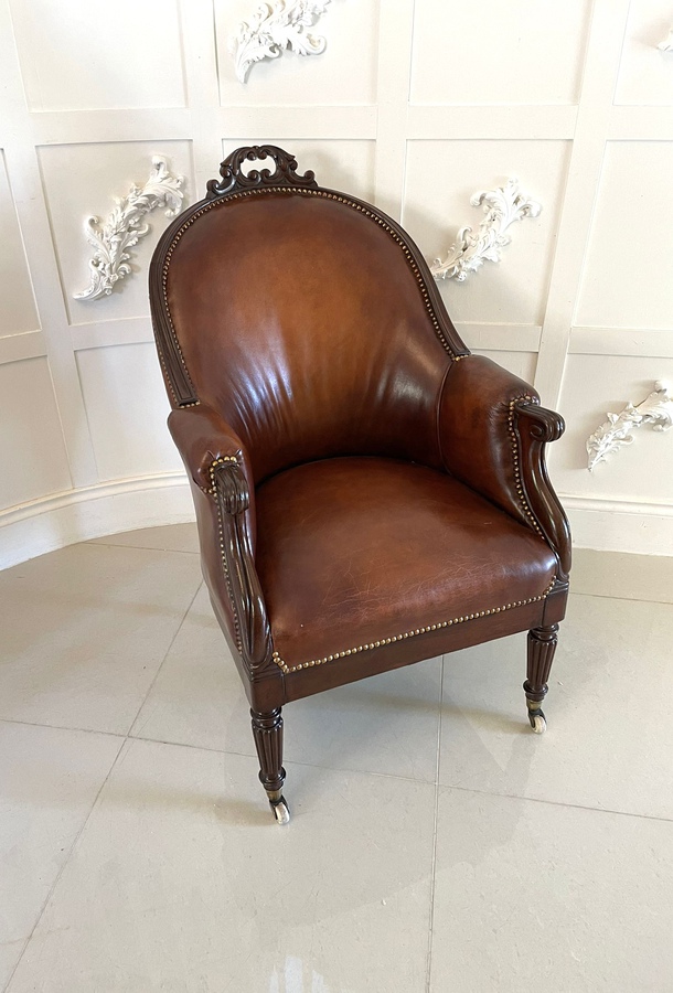 Outstanding Quality Antique Regency Carved Mahogany and Leather Library Chair ref: 1173