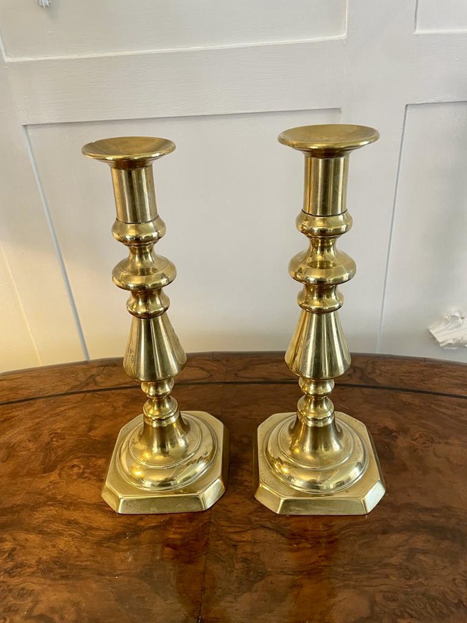 Antique Large Pair of Antique Victorian Brass Candlesticks ref: 400C