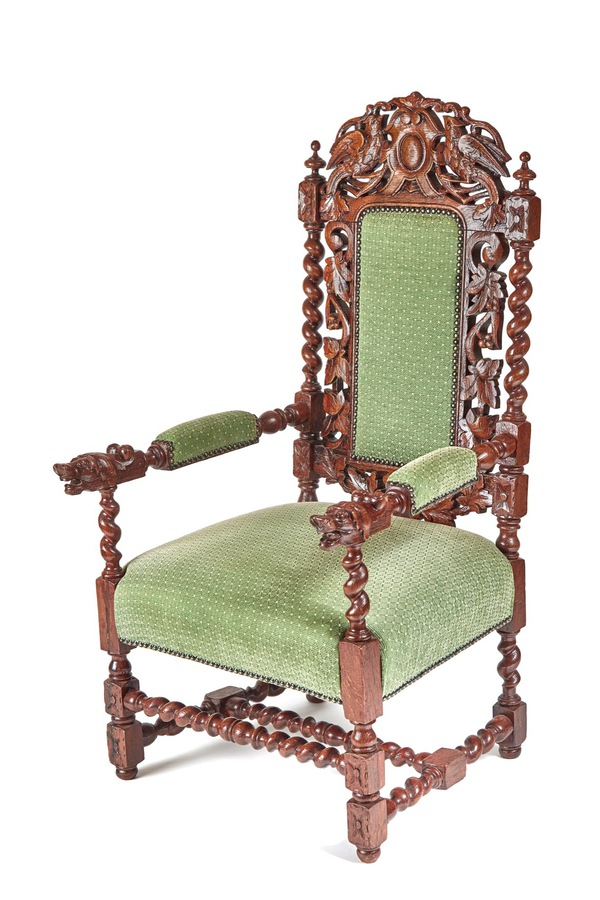  Large Antique Victorian Quality Carved Oak Throne Armchair ref: 1243