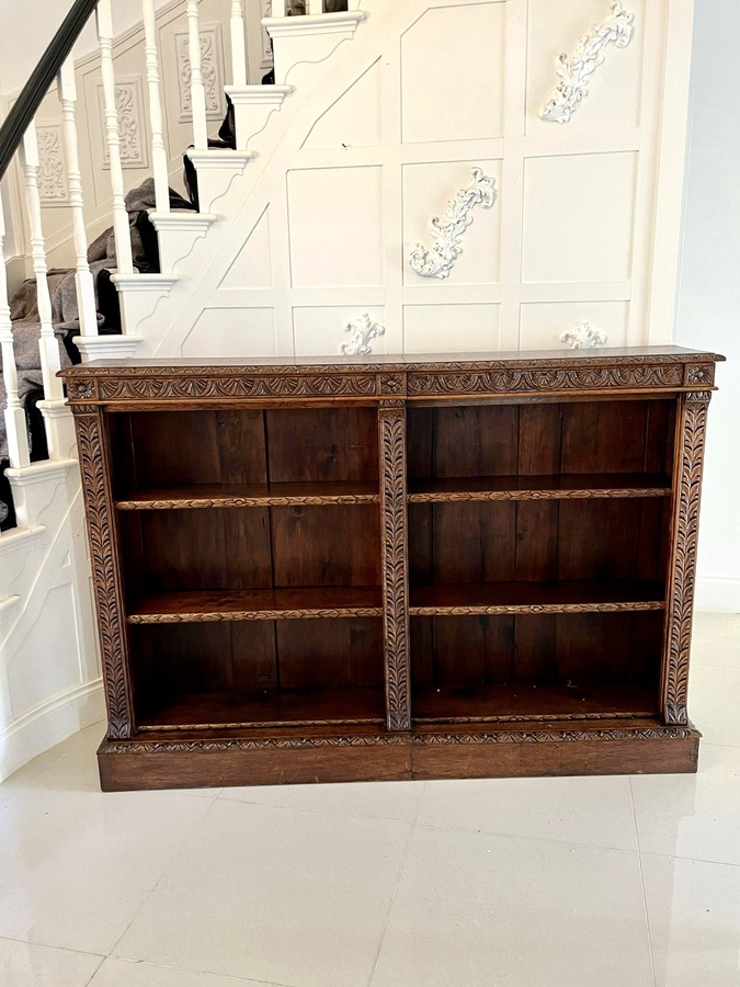 Large Antique Victorian Quality Carved Oak Open Bookcase ref: 049A