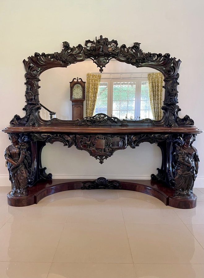  Extremely Large Exhibition Quality Antique Victorian Carved Mahogany Mirror Back Console Table ref: 405C