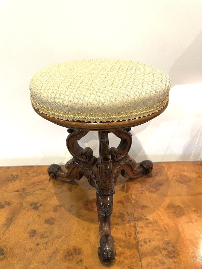 Outstanding Quality Antique Victorian Carved Walnut Stool ref: 045A