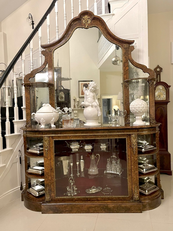  Antique Victorian Outstanding Quality Burr Walnut Ormolu Mounted Mirror Back Credenza ref: 1146