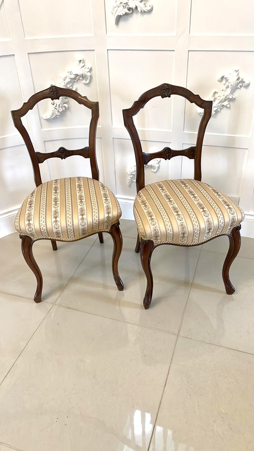 Pair of Antique Victorian Quality Carved Walnut Side Chairs ref: 408C