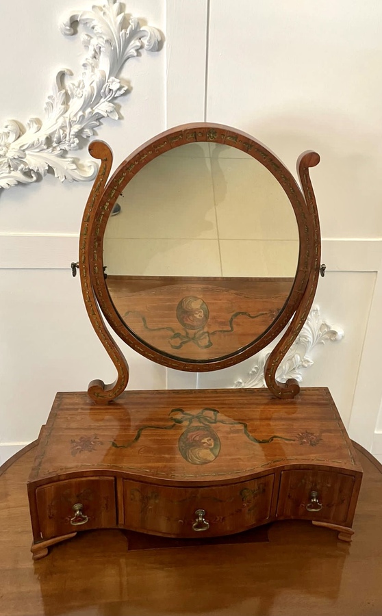 Antique Victorian Quality Painted Satinwood Dressing Mirror ref: 1267