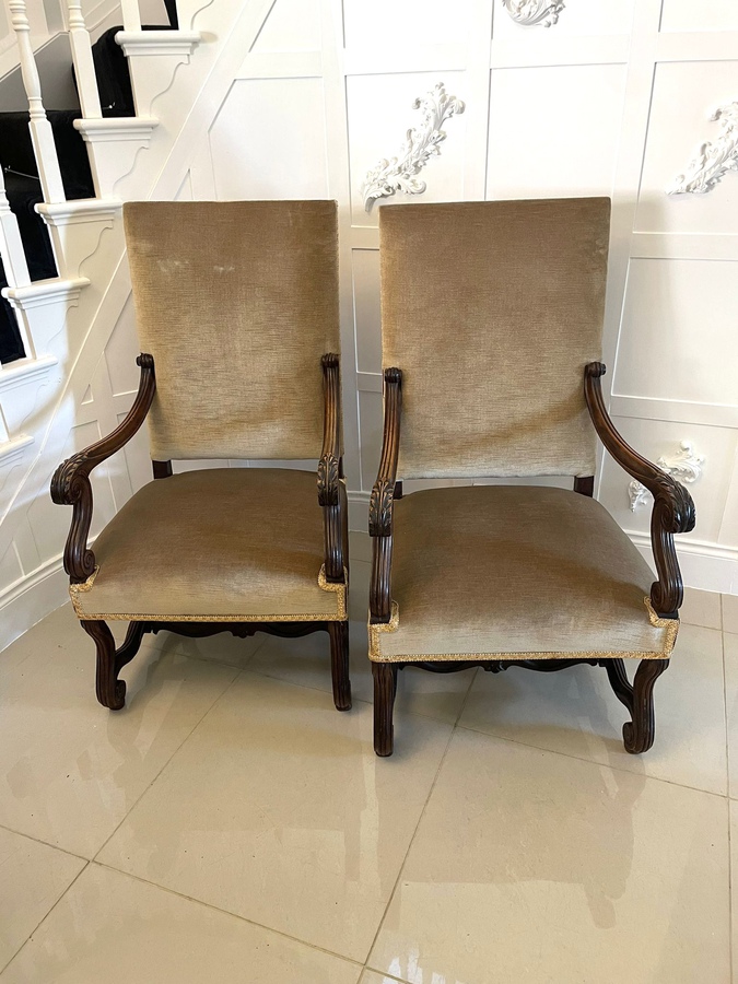 Large Pair of Antique French Victorian Quality Walnut  Armchairs  ref: 414C