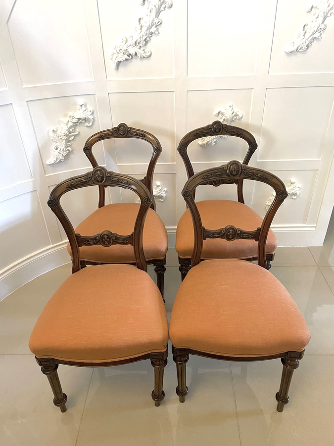 Set of Four Quality Antique Victorian Carved Walnut Dining Chairs ref: 413C