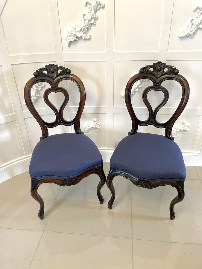 Outstanding Quality Pair of Antique Victorian Carved Walnut Side Chairs ref: 412C