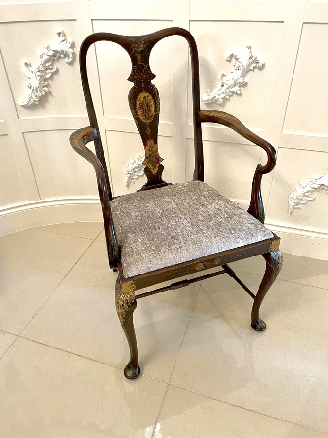 Antique Edwardian Quality Mahogany Original Decorated Desk Chair REF:206C