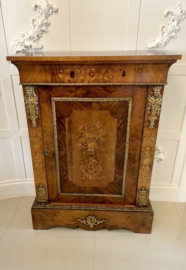 Antique Outstanding Quality Antique Victorian Burr Walnut Floral Marquetry Inlaid Side Cabinet REF:151C 