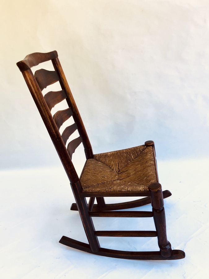 Unusual Antique Oak Ladder Back Rocking Chair REF:096 