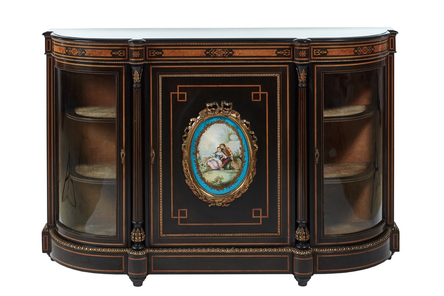 Fine French Ebonised and Amboyna Credenza with Large Sevres Style Plaque REF:115/619