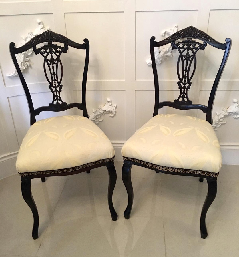 Antique Quality Pair of Antique Victorian Carved Ebonised Side/Desk Chairs REF:148