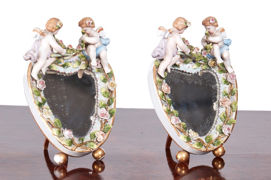 Pair of Antique Continental Porcelain Heart Shaped Mirrors REF:160 