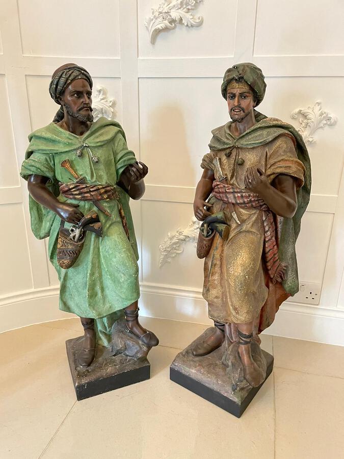 Spectacular Pair of Large Antique Quality Orientalist Polychromed Plaster Arabesque or Moorish Figures REF:427C 