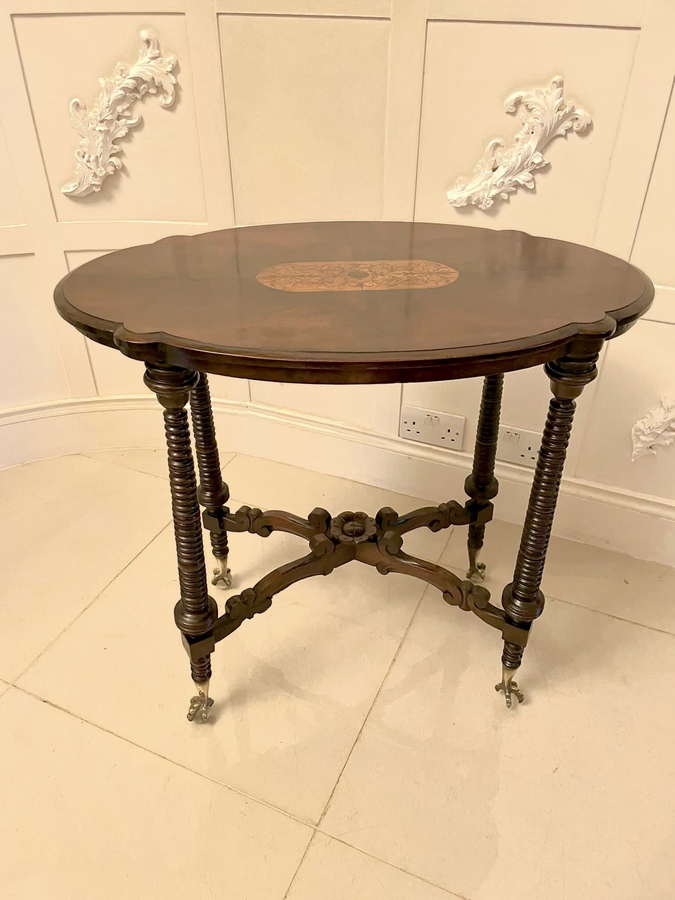 Unusual Antique Victorian Quality Burr Walnut Inlaid Lamp Table REF:306C