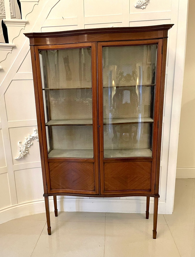 Antique Edwardian Quality Mahogany Inlaid Serpentine Front Display Cabinet REF: 286C 
