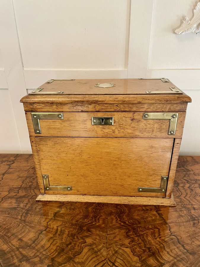  ??Antique Edwardian Brass Mounted Quality Oak Smokers Cabinet REF:250C