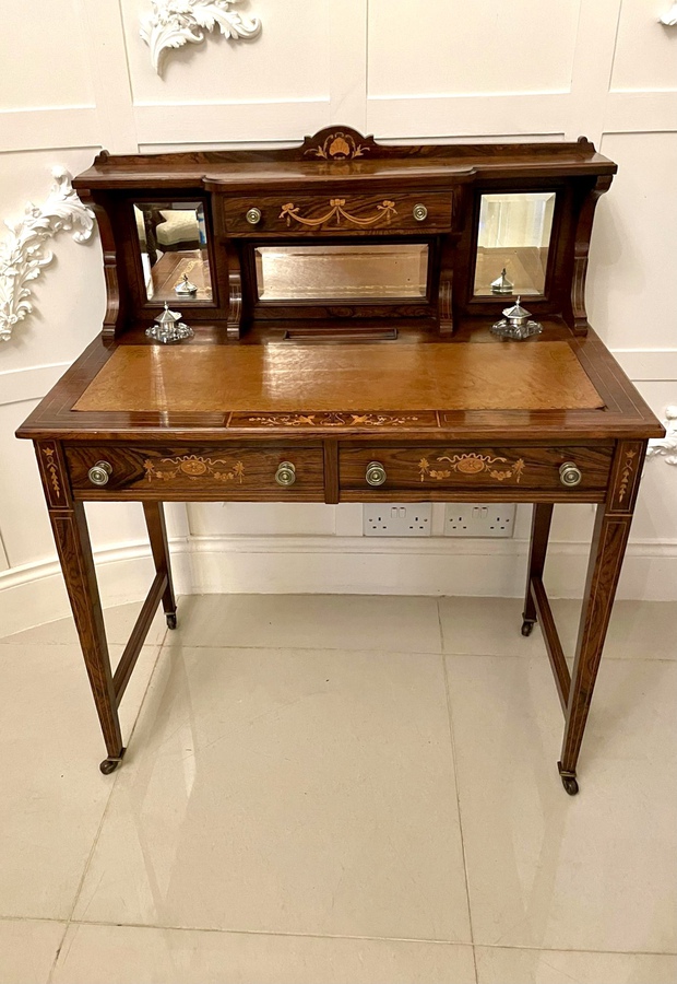 Antique  Antique Edwardian Quality Rosewood Marquetry Inlaid Writing Desk REF:238C 