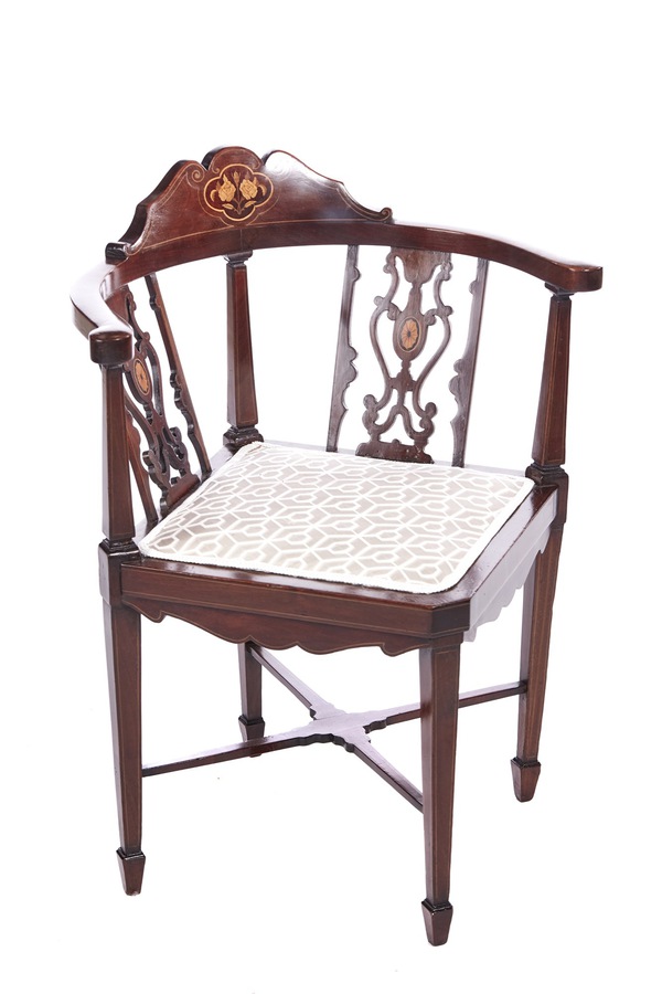  Quality Edwardian Mahogany Inlaid Corner Chair REF:088/1288