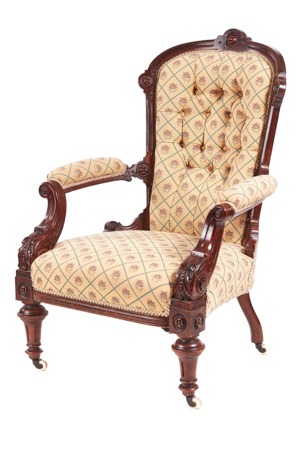  Quality Victorian Carved Walnut Turned Leg Armchair REF:237