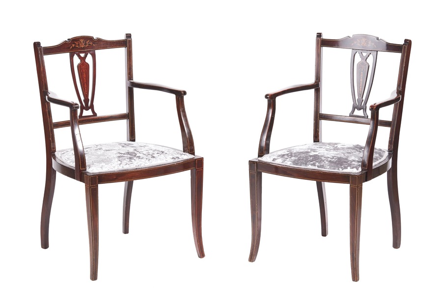 Pair of Antique Edwardian Mahogany Inlaid Armchairs REF:255 