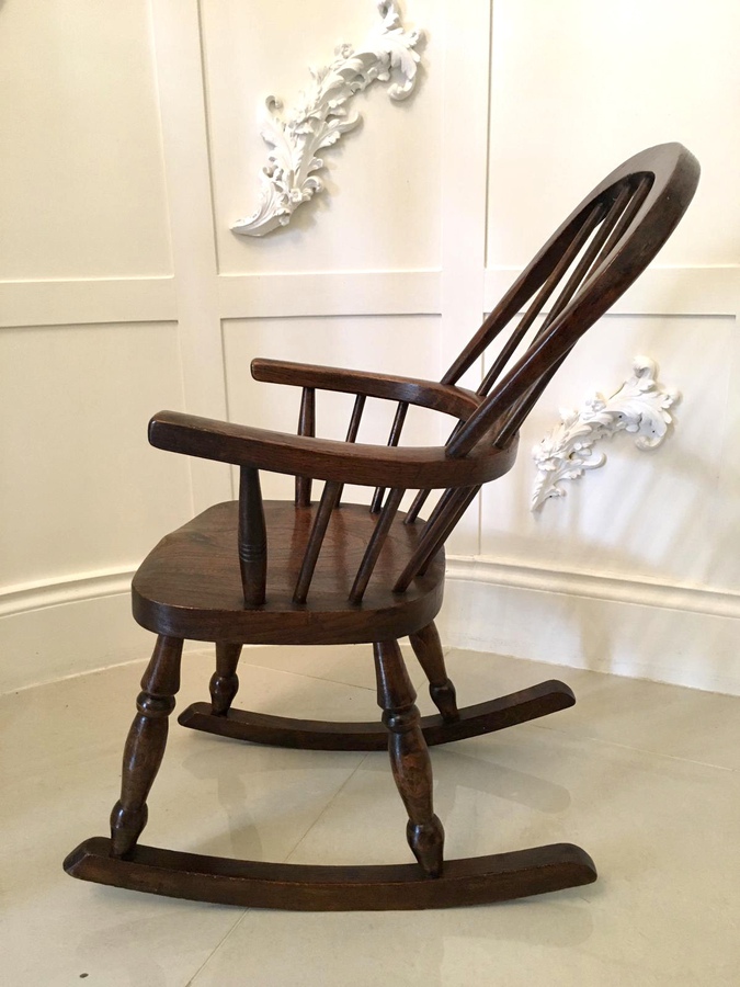 Antique  19th Century Antique Elm and Ash Childs Windsor Rocking Chair REF:432