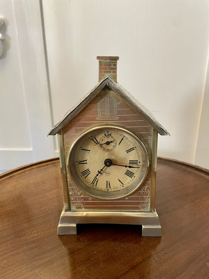 Unusual Antique Victorian Ornate Brass Desk Clock by Seth Thomas ref: 1274