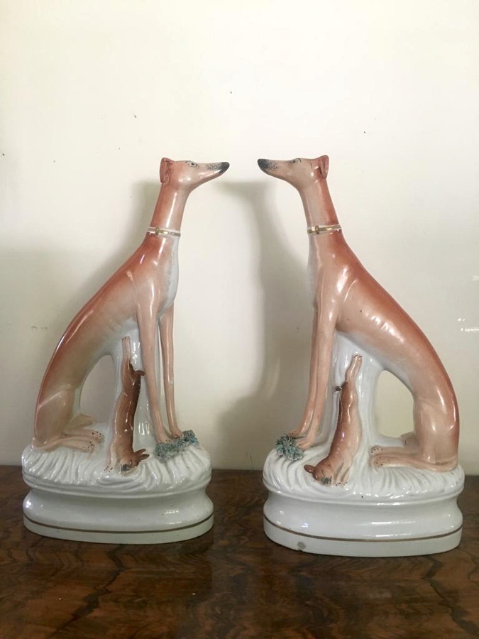Fine Pair of Antique Staffordshire Greyhounds REF:522