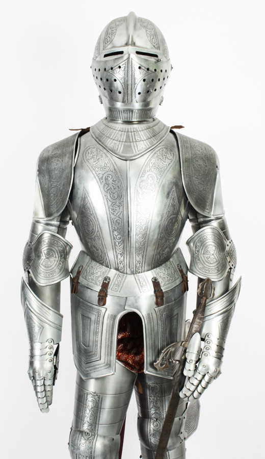 Antique Vintage 16th C Style Complete Suit of Armour Engraved Mid 20th ...