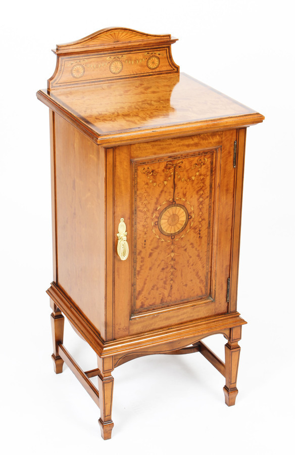 Antique Victorian Satinwood & Inlaid Bedside Cabinet c.1880 19th Century