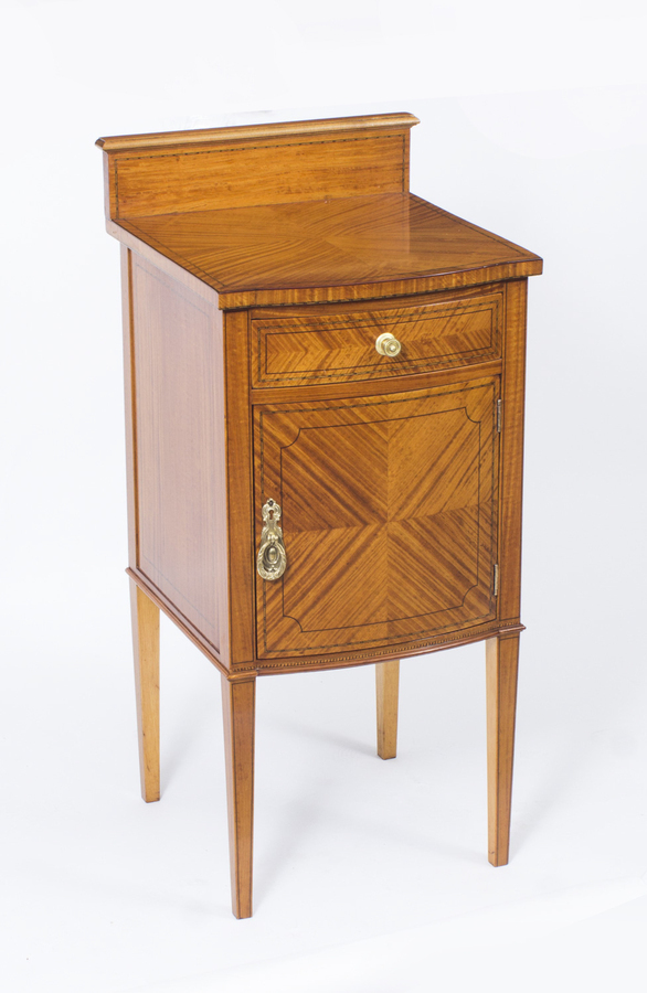 Antique Victorian Satinwood Bowfront Bedside Cabinet c.1880