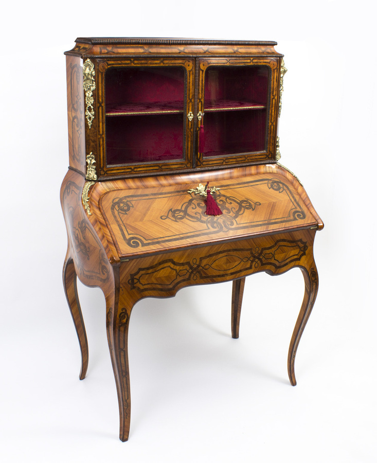 Antique French Bonheur du Jour in Kingwood with Marquetry c.1850