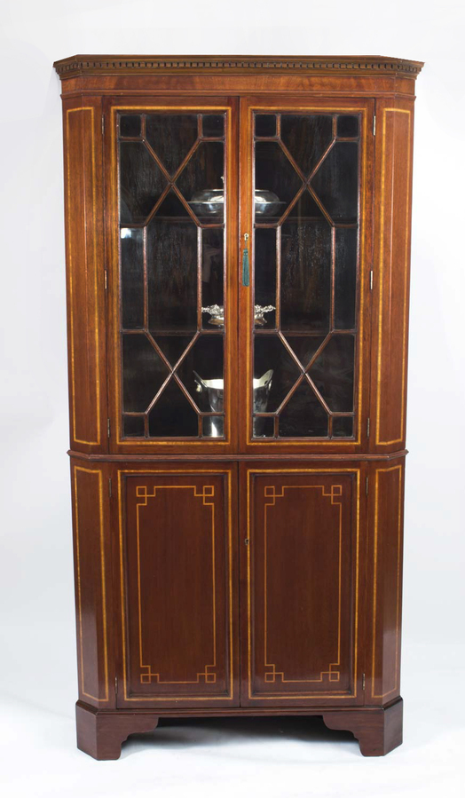 Antique Edwardian Inlaid 2 Door Corner Cabinet c.1900