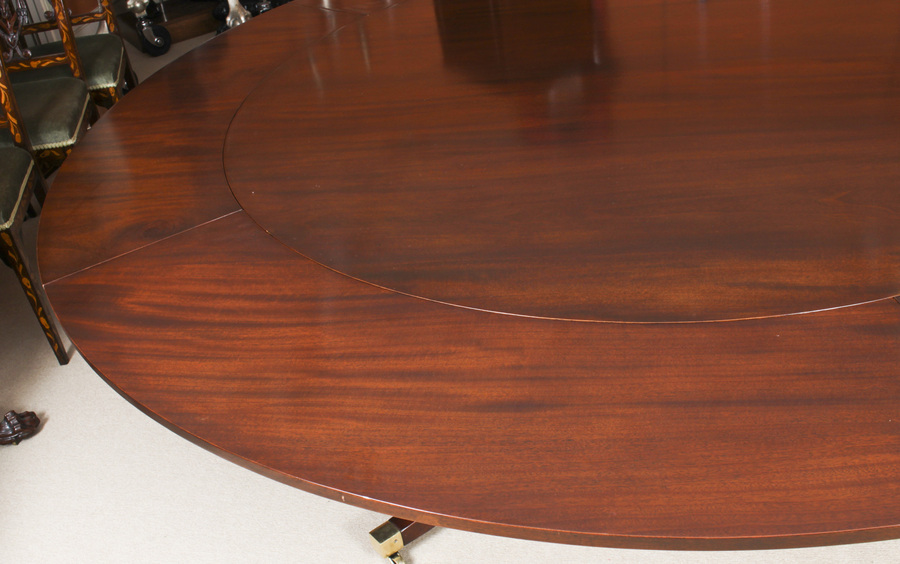Antique Vintage 7ft Diam Mahogany Jupe Dining Table Lazy Susan & Leaf Cabinet Mid 20th C
