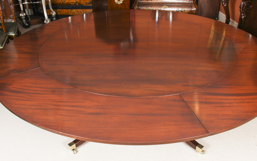 Antique Vintage 7ft Diam Mahogany Jupe Dining Table Lazy Susan & Leaf Cabinet Mid 20th C