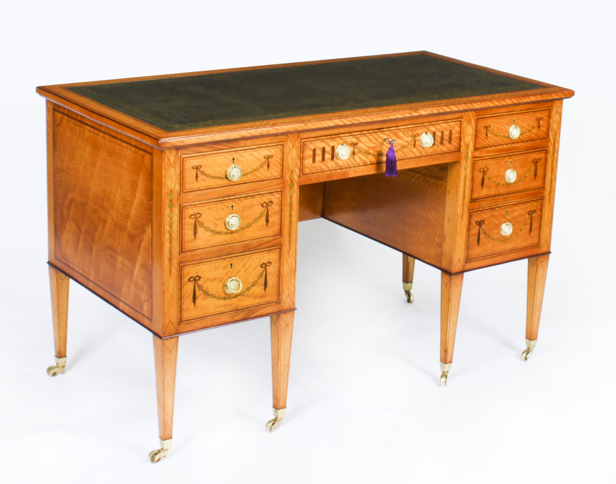 Antique Inlaid Satinwood Writing Table Desk by Edwards & Roberts c.1880