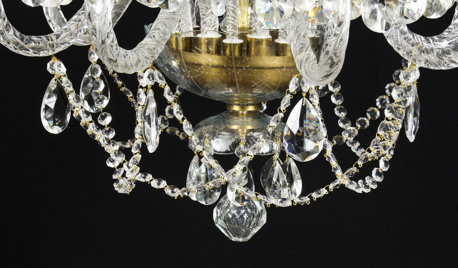 Antique Pair of Vintage Venetian 12 Light Crystal Chandeliers 20th C